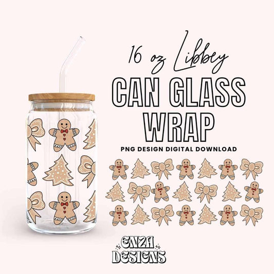 Gingerbread Cookies 16 oz Libbey Can Glass Wrap Png Digital Download, Christmas Libbey Can Wrap Png Uv Dtf design, Holiday Cup Wrap Png