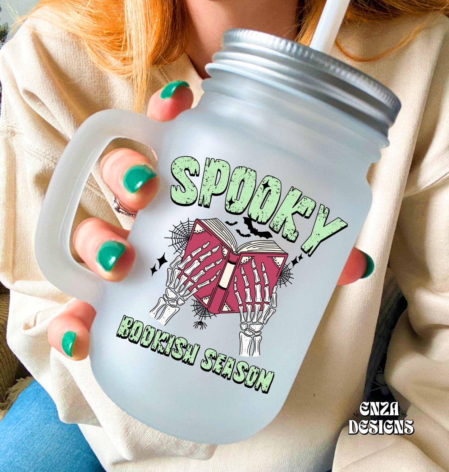 Green Spooky Bookish Season Png, Halloween Bookish Png Design, Fall Book Lover Png Design For Sublimation Dtf UVDtf, Trendy Skeleton Png Designs For Shirts