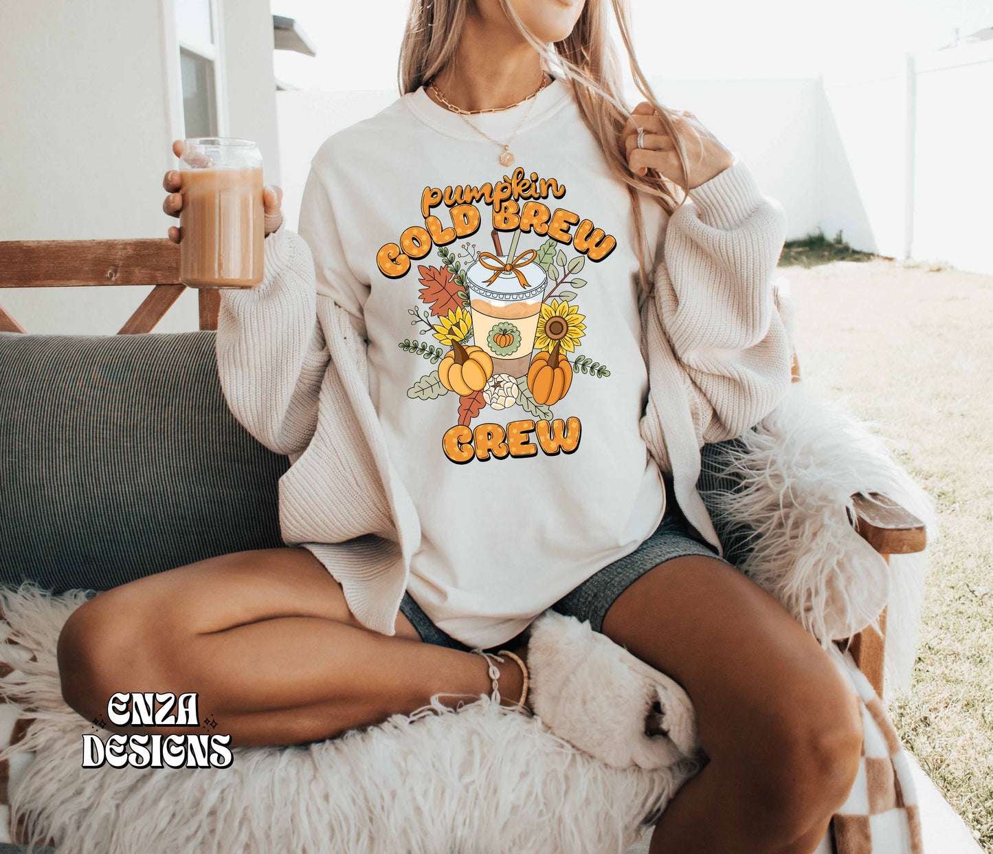 Pumpkin Cold Brew Crew Png, Trendy Fall Png Design For Sublimation Dtf UVDtf, Pumpkin Latte Autumn Png Designs For Shirts