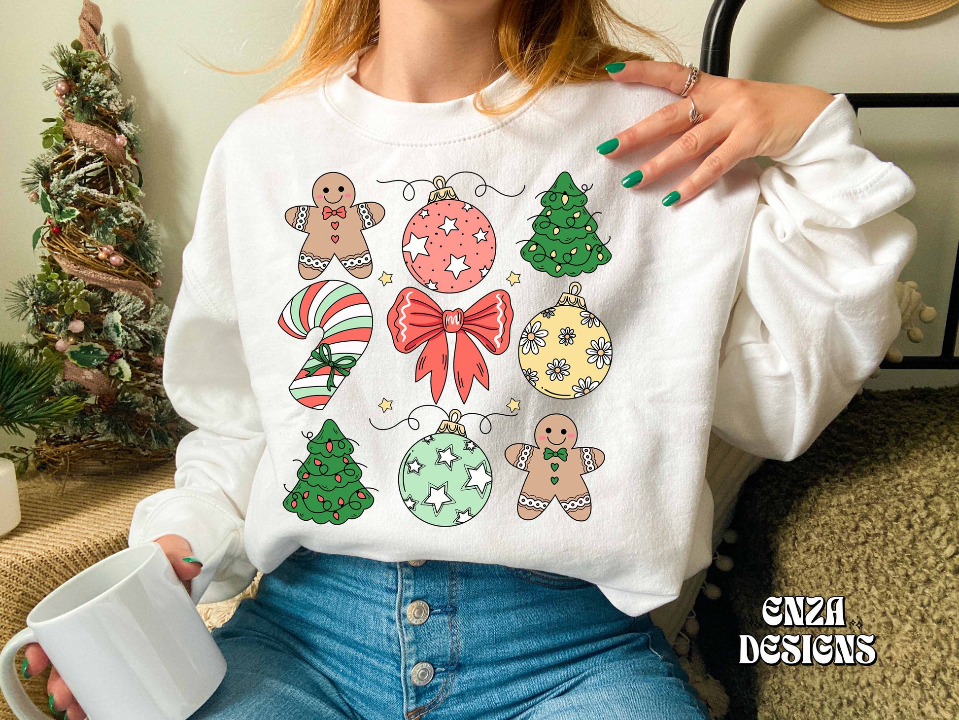 Cute Christmas Ornaments Png Digital Design, Ginger Bread Shirt Design, Christmas Trees Png, Christmas Shirt Png Sublimation Design Digital Download