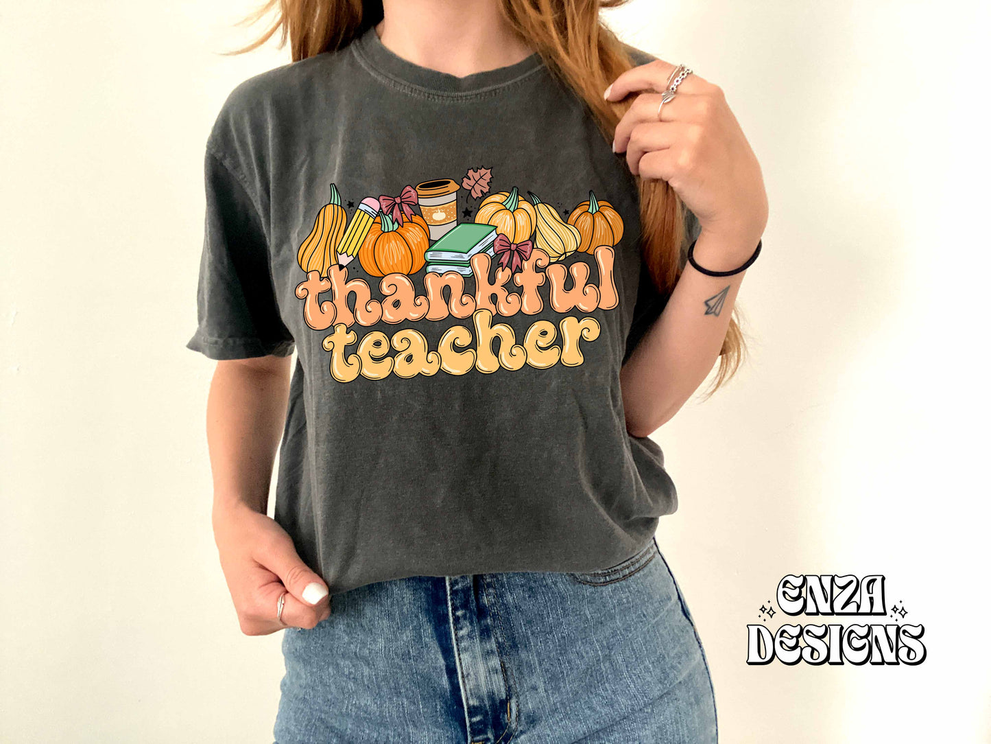 Thankful Teacher Png, Thanksgiving Teacher Design Fall Teacher Png Design For Sublimation Dtf UVDtf, Trendy Teacher Autumn Png Designs For Shirts