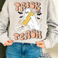 Trick Or Teach Teacher Halloween Png Design For Sublimation Dtf UVDtf, Trendy Teacher Fall Png Designs For Shirts, Pencil With Ghost Png