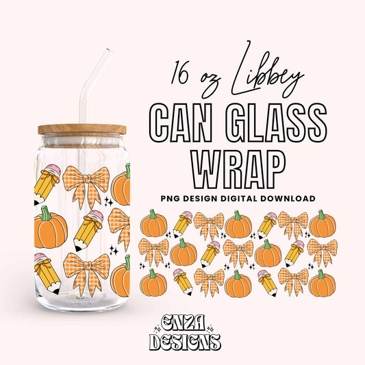 Fall Teacher Pumpkin Pencil 16 oz Libbey Can Glass Wrap Png Digital Download, Libbey Can Wrap Png Autumn Uv Dtf Design Fall Libbey Cup Png