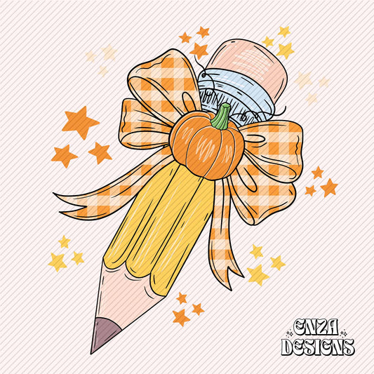 Fall Teacher Png Design For Sublimation Dtf UVDtf, Trendy Teacher Autumn Png Designs For Shirts, Coquette Pencil With Gingham Print Bow