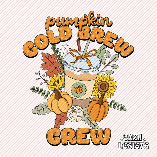 Pumpkin Cold Brew Crew Png, Trendy Fall Png Design For Sublimation Dtf UVDtf, Pumpkin Latte Autumn Png Designs For Shirts