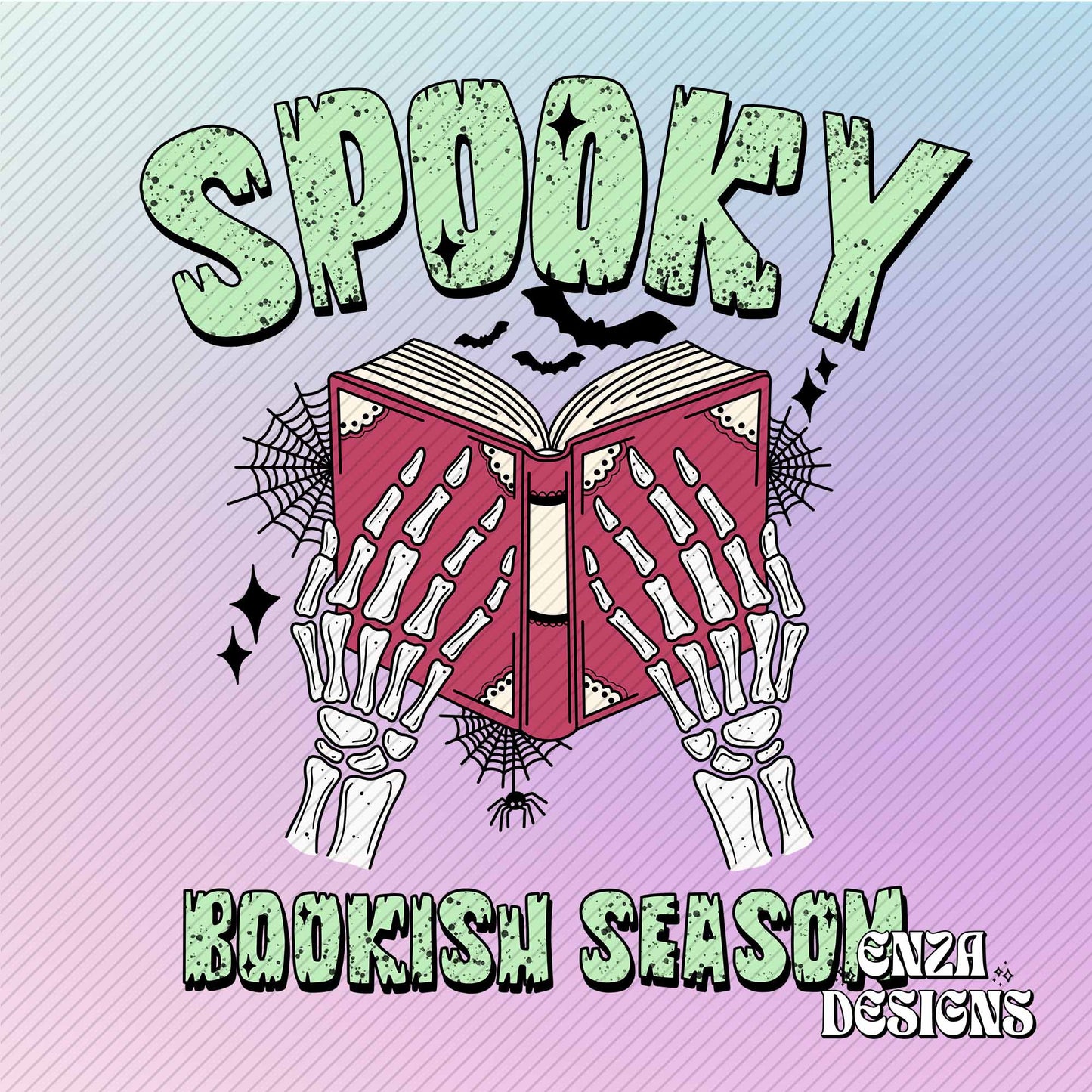 Green Spooky Bookish Season Png, Halloween Bookish Png Design, Fall Book Lover Png Design For Sublimation Dtf UVDtf, Trendy Skeleton Png Designs For Shirts