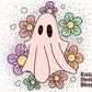 Ghost with Flowers PNG, Retro Halloween Sublimation Designs, Ghost Design, Fall Shirt Digital Download, Retro Halloween DTF Digital Download