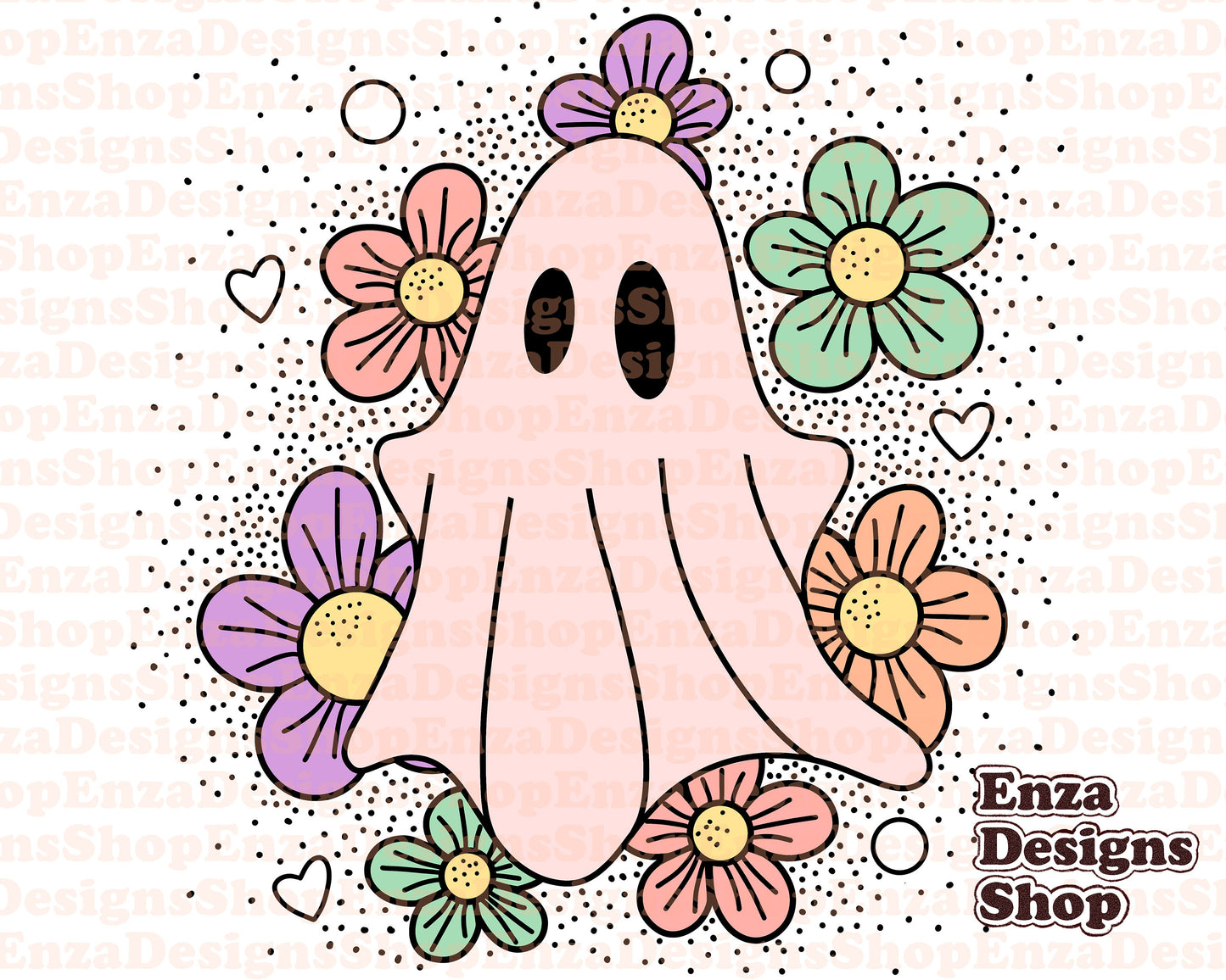 Ghost with Flowers PNG, Retro Halloween Sublimation Designs, Ghost Design, Fall Shirt Digital Download, Retro Halloween DTF Digital Download