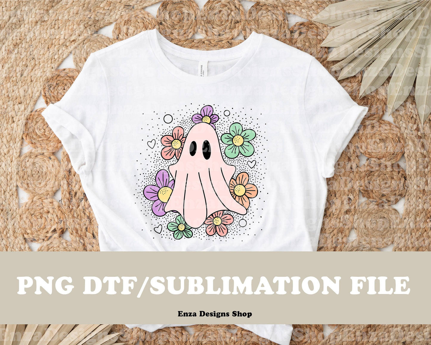 Ghost with Flowers PNG, Retro Halloween Sublimation Designs, Ghost Design, Fall Shirt Digital Download, Retro Halloween DTF Digital Download