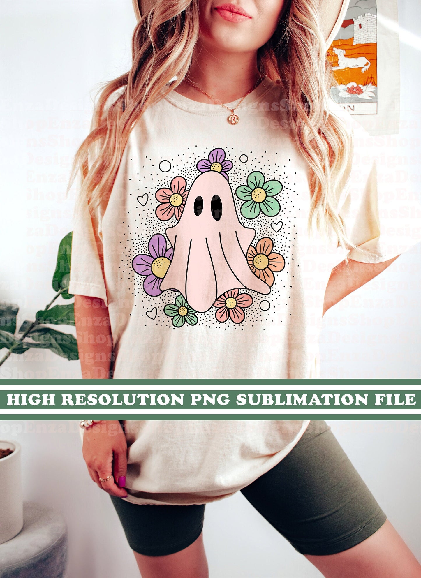 Ghost with Flowers PNG, Retro Halloween Sublimation Designs, Ghost Design, Fall Shirt Digital Download, Retro Halloween DTF Digital Download