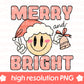 Christmas Png, Merry and Bright Png, Retro Christmas Png, Checkered Smiley Png, Christmas Sublimation, Holidays Png