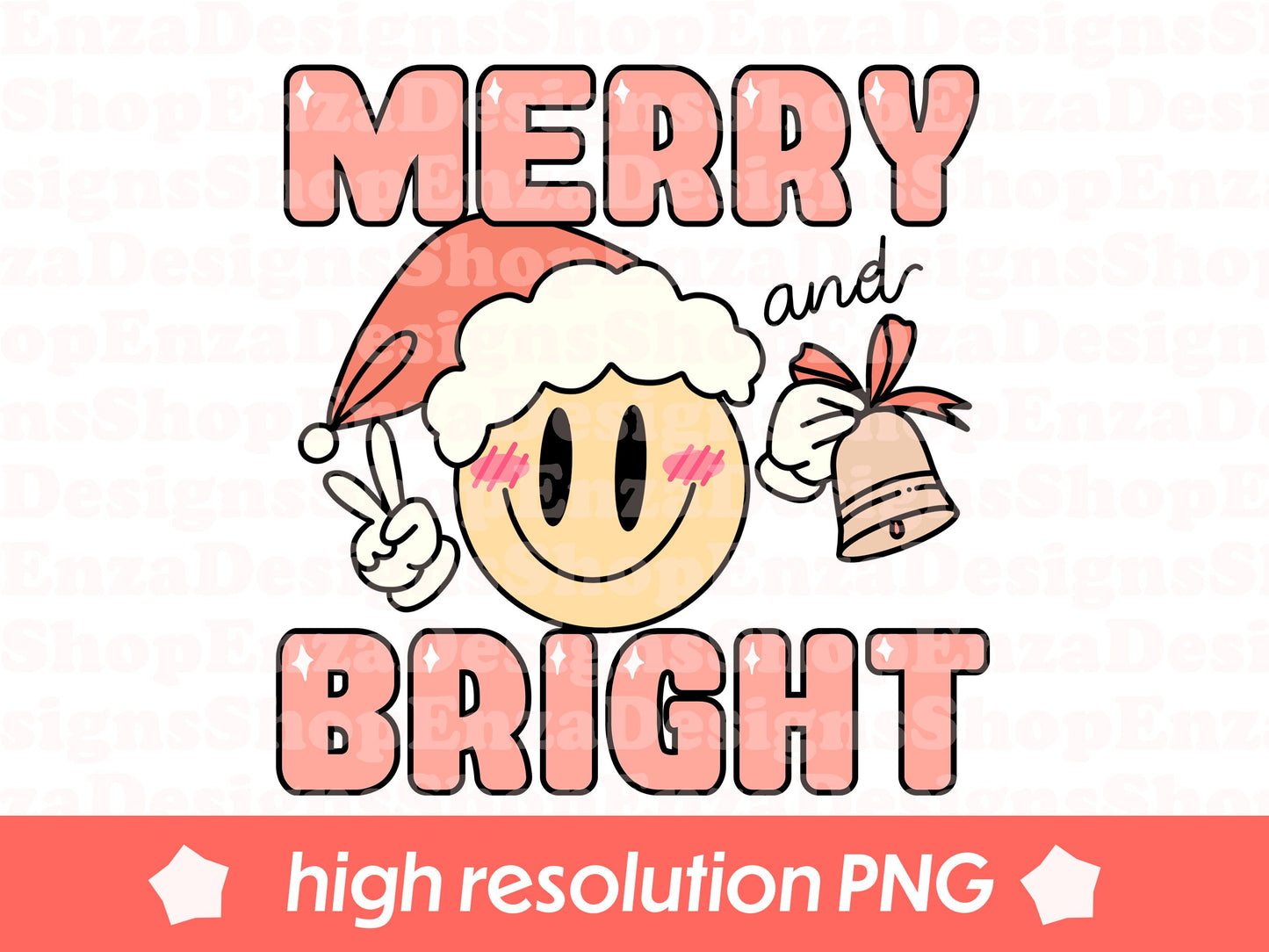 Christmas Png, Merry and Bright Png, Retro Christmas Png, Checkered Smiley Png, Christmas Sublimation, Holidays Png