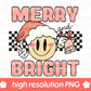 Christmas Png, Merry and Bright Png, Retro Christmas Png, Checkered Smiley Png, Christmas Sublimation, Holidays Png