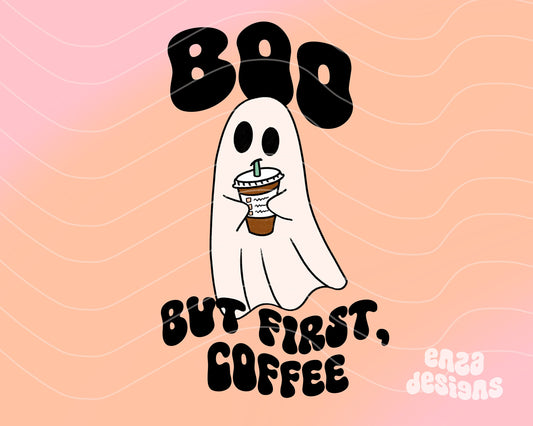 Boo But First Coffee Png, Retro Halloween Png, Ghost Png, Coffee Shirt Design, Spooky Season Png, Coffee Lover Png, Coffee Sublimation