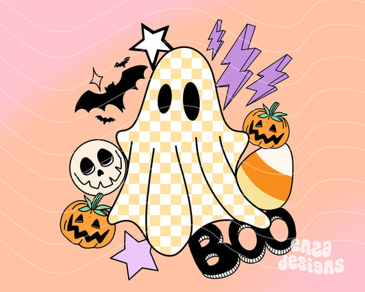 Ghost Png, Halloween Png, Collage Png, Spooky Season Png, Checkered Ghost, Retro Halloween Png, Sublimation Png Designs, Boy Halloween Png