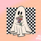 Checkered Ghost Png, Ghost Holding Wildflowers Png, Cute Ghost Png, Halloween Png, Halloween Shirt Png, Ghost Sublimation Designs