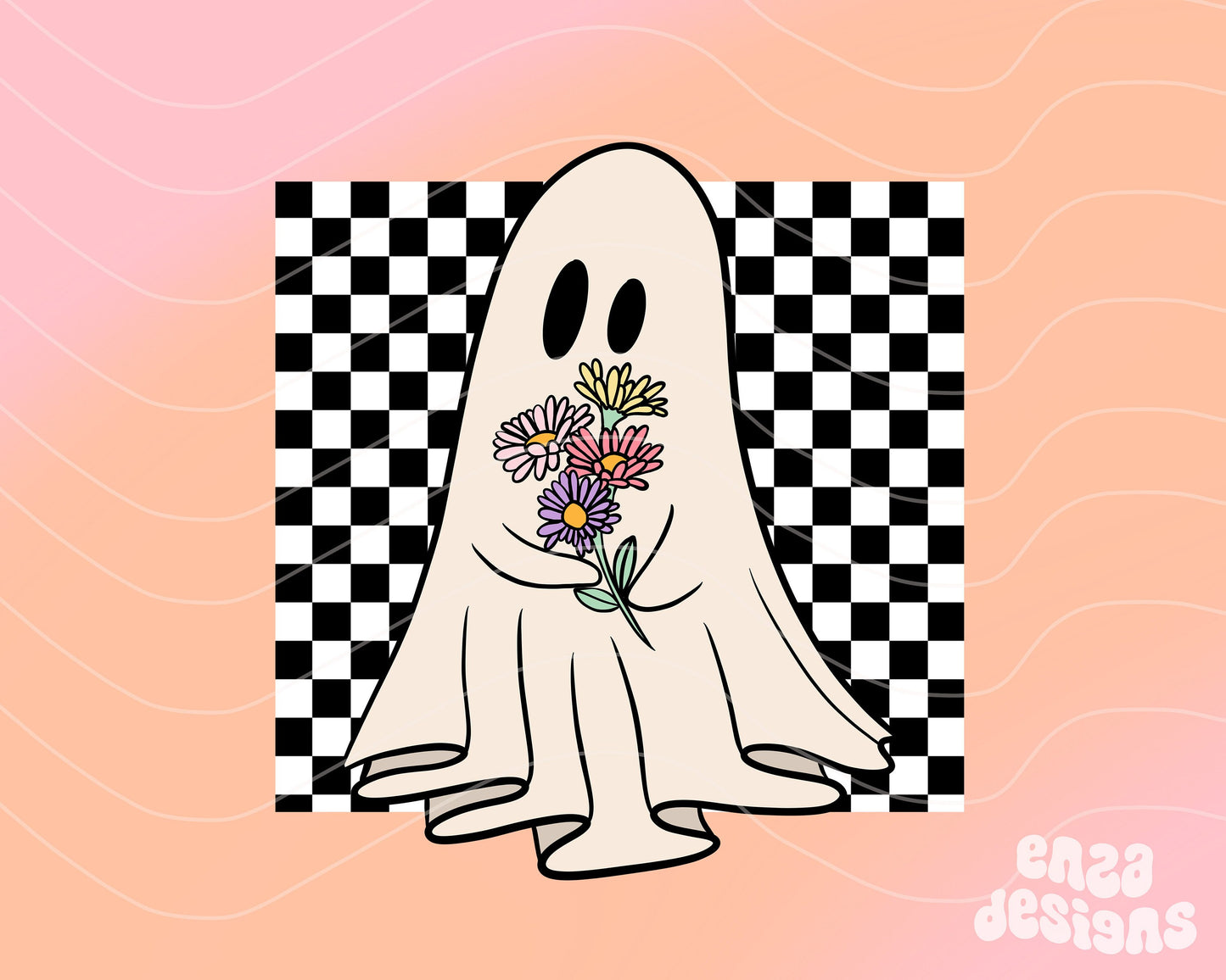 Checkered Ghost Png, Ghost Holding Wildflowers Png, Cute Ghost Png, Halloween Png, Halloween Shirt Png, Ghost Sublimation Designs