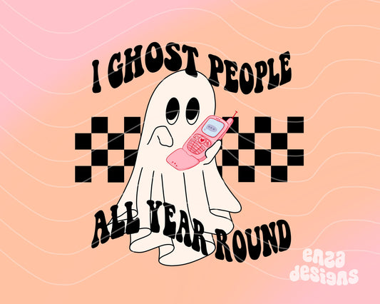 I Ghost People All Year Round Png, Funny Halloween Sweatshirt Png, Checkered Halloween Shirt Png, Retro Halloween Sublimation Png Designs