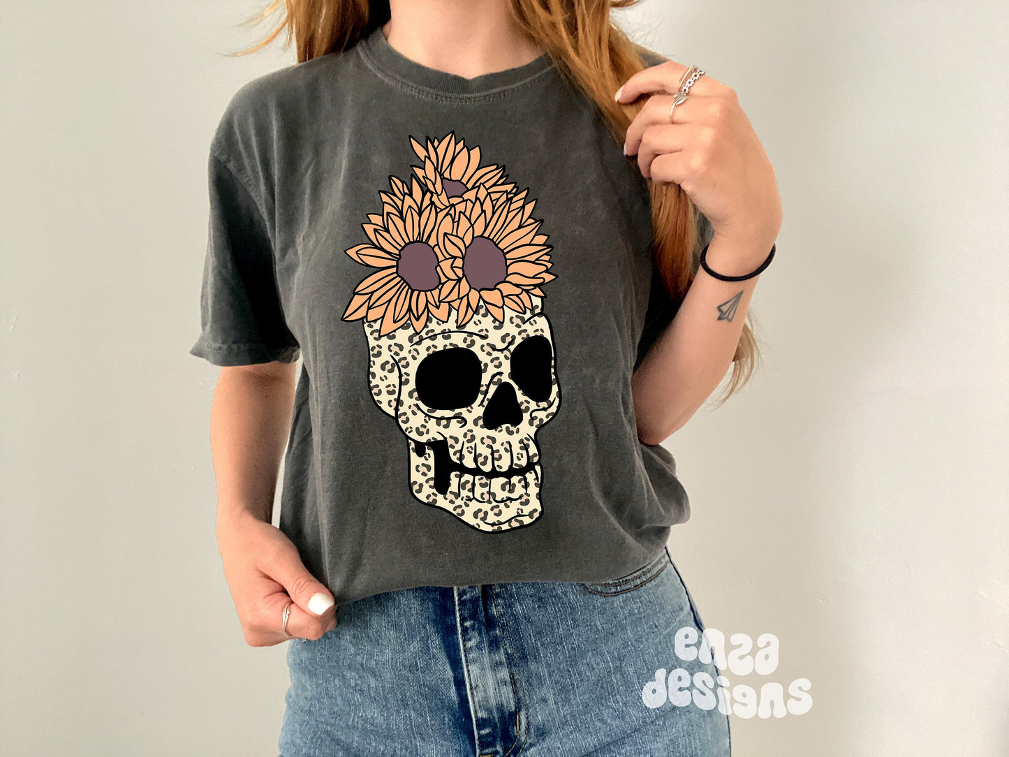 Boho Leopard Skull Png, Skull Sublimation Designs, Skull With Flowers Png, Halloween Shirt Png, Halloween Png files, Skull Png For Shirts