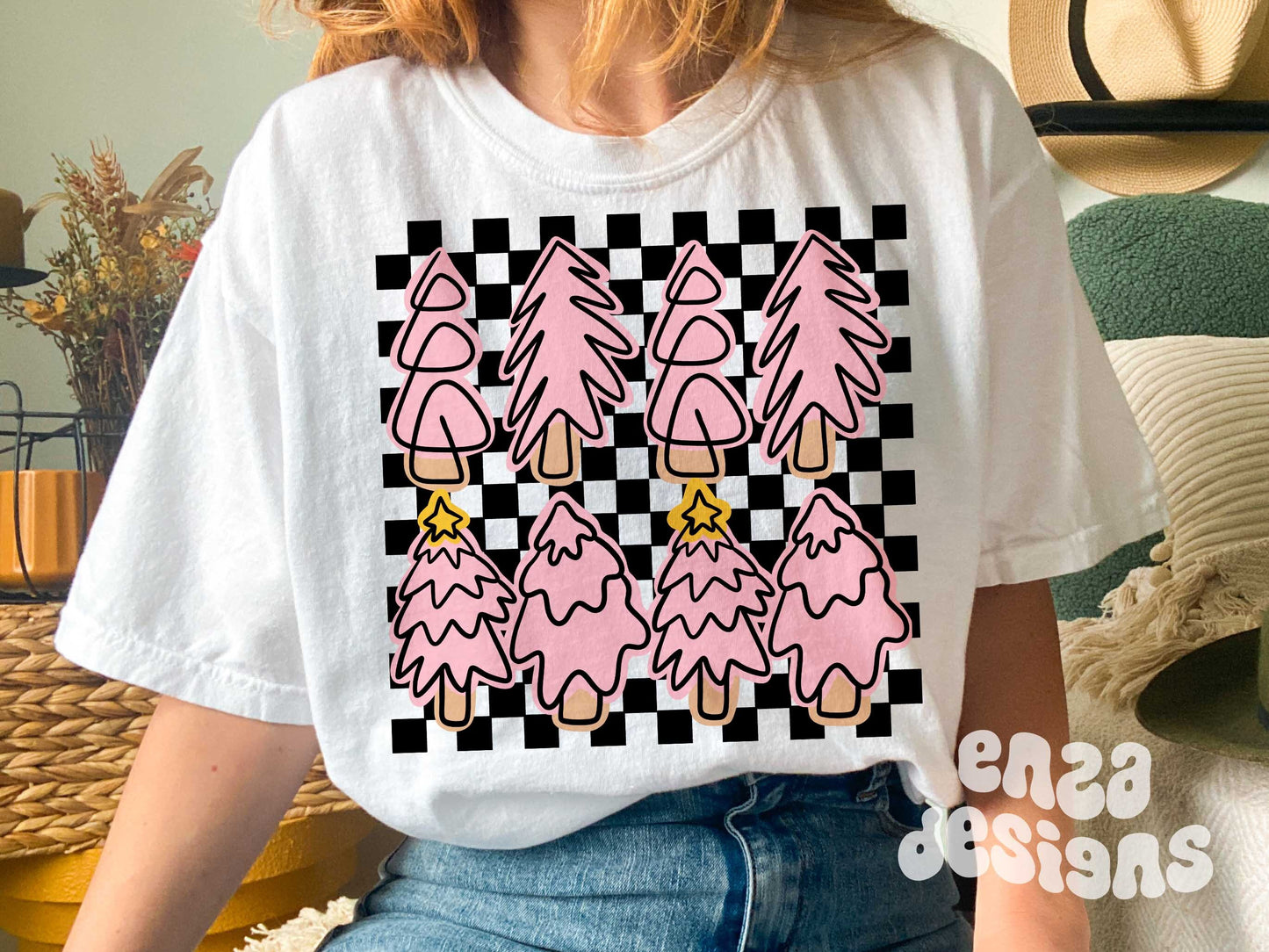 Checkered Pink Trees Png, Pink Christmas Png, Retro Christmas Png, Pink Christmas Shirt Design, Christmas Sublimation Designs, Holidays Png