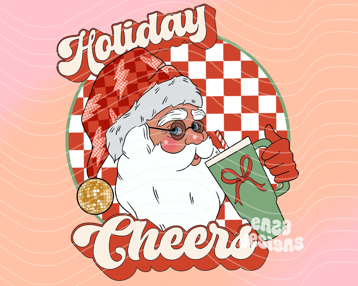 Holiday Cheers Png, Retro Christmas Png, Retro Santa Png, Christmas Shirt Sublimation Design, Santa Sublimation, Tumbler Christmas Png