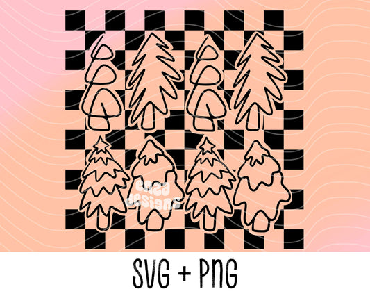 Checkered Trees Svg, Christmas Svg Png, Retro Christmas Svg, Christmas Shirt Design Svg, Christmas Svg Cut File For Cutting Machines